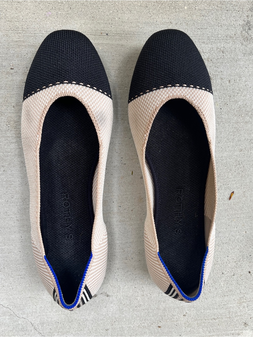 Rothy's Black and Beige Knit Ballet Flats